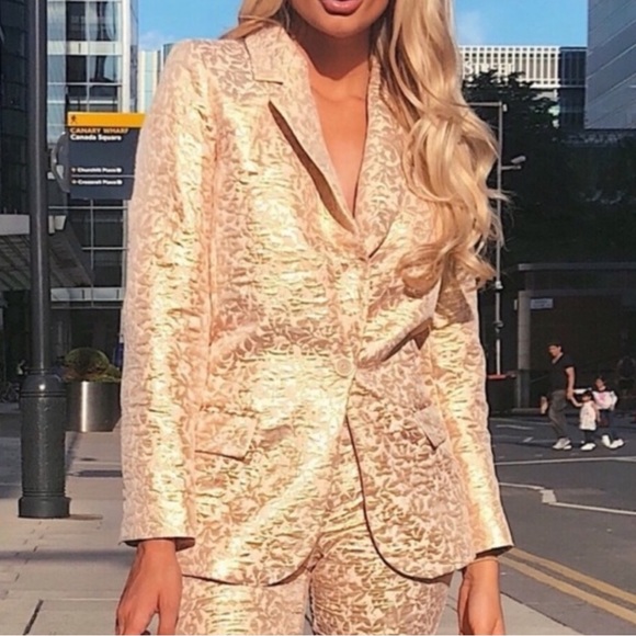 NEW Zara Jacquard Rose Gold Metallic Blazer